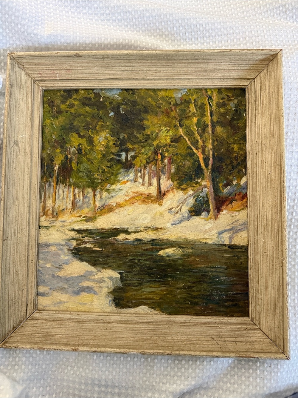Vintage mid century original impressionist oil painting signed & framed 15”x16”